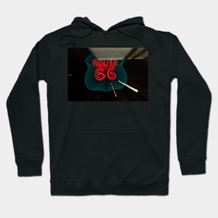 Route 66 neon sign brightly illuminated in zoom blur Hoodie